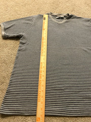 Vintage Utility Wear Knit V Neck Mens Blue and Gray Striped Ribbed Shirt Sz L