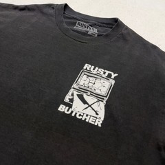 Rusty Butcher Work Sucks Quit Your Job Graphic T-Shirt Mens Large Black Y2K
