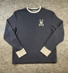 Psycho Bunny Waffle‑Knit Thermal Long Sleeve Shirt Medium Navy/Beige Embroidered