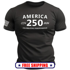 AMERICA 250 T-Shirt – with USA Sleeve Flag patriotic 1776 2026 trump S-2X