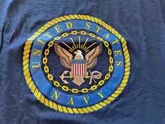 UNITED STATES NAVY Emblem Nautical Eagle Rope & Chain Blue t shirt size M approx