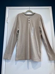 St. John’s Bay NWT Mens XL Henley Shirt Oatmeal Beige Thermal Waffle Knit Casual
