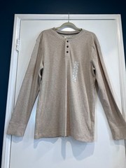 St. John’s Bay NWT Mens XL Henley Shirt Oatmeal Beige Thermal Waffle Knit Casual