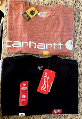 Lot (2) Carhartt & MILWAUKEE Tools Crew Neck T Shirt Heavy Duty S/S POCKET Small