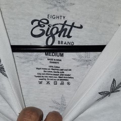 Eighty Eight Brand Men’s White Cannabis Leaf Graphic Crew Neck T-Shirt Short M