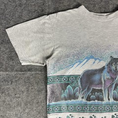 Vintage Alpha Wolves AOP T Shirt Large Gray Wolf 90s Nature All Over Print Aztec