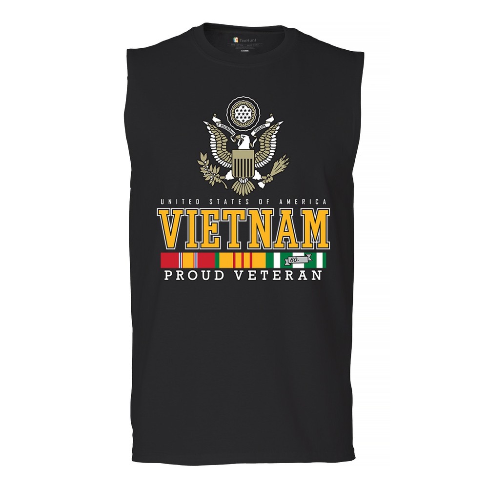 Vietnam War Proud Veteran Muscle Shirt American Army Vet DD 214 Patriot Men’s