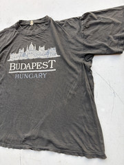 Men’s Vintage Budapest T-Shirt Black Spell-Out XL Hungary HOLES Thrashed Paper