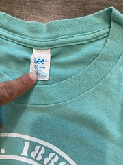 Vintage Lee Jeans CLASSIC LOGO T Shirt Turquoise Sz M Rare Single Stitch 80s