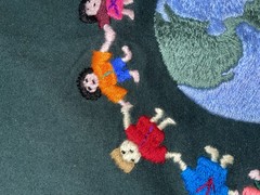 Vintage Guatemala Hand Embroidered Shirt Children Holding Hands World XL