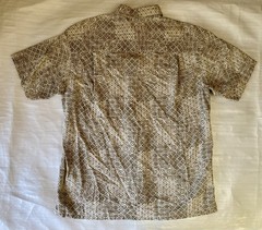 Nautica Printed Short Sleeve Button Down Shirt Men’s L Beige Collared Pockets