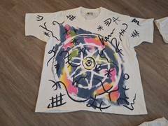 Vintage 90s Jacques Moret Abstract Art T-Shirt AOP Large Graphic Tee
