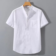 Men’s Breathable Cotton Stand Collar T-Shirt Summer Casual Pocket Top Tee Gift