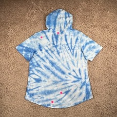 DIKOTOMY Blue White Tie-Dye Hooded Skeleton Flamingo Graphic T-Shirt Mens L