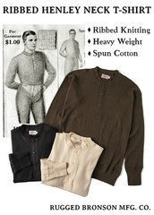 Bronson Mens Ribbed Henley Neck T-Shirt Cotton Casual Long Sleeve Tops