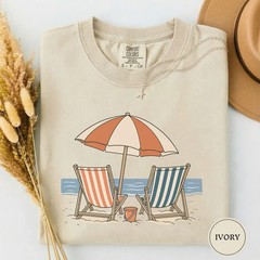 Retro Striped Beach Chairs Ocean Comfort Tee Summer Coastal