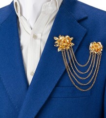 Brooch Pin Elegant Gold Rose with Hanging Chains Formal Executive Lapel Pin A…
