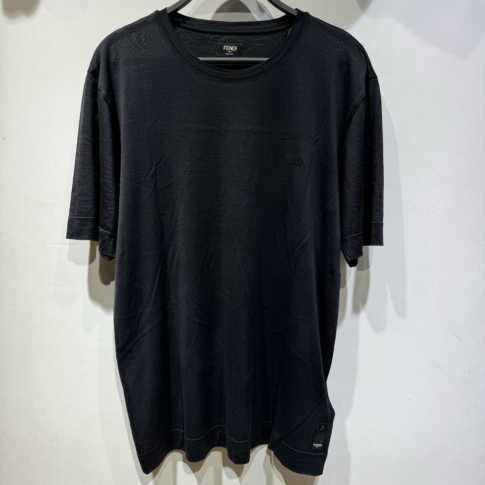 FENDI Logo Silk T Shirt Black FY0936 ABQS Size L 72cm 28.35in Luxury Menswear