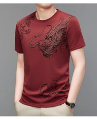 New Men Fashion Trend Dragon Rhinestones Hot Drill Short Sleeve Summer T-Shirt