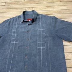 NEW STYLE Guayabera Shirt Men XL Gray Stitch Striped Cubano Beach Resort XL 50″