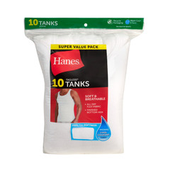 Hanes Men’s Tank Tops Undershirt Moisture Wicking Cotton Ribbed, White – 10 Pack