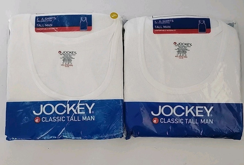 Vtg Jockey White Tall Man Modern Fit A-Shirt Tank Cotton NIP 4XL 2 Packs Of 2