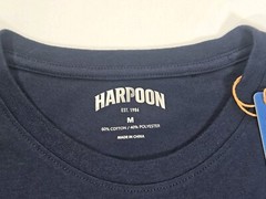 Harpoon Brewery Boston MA Medium Mens Blue Double-sided Graphic Logo Tshirt Beer