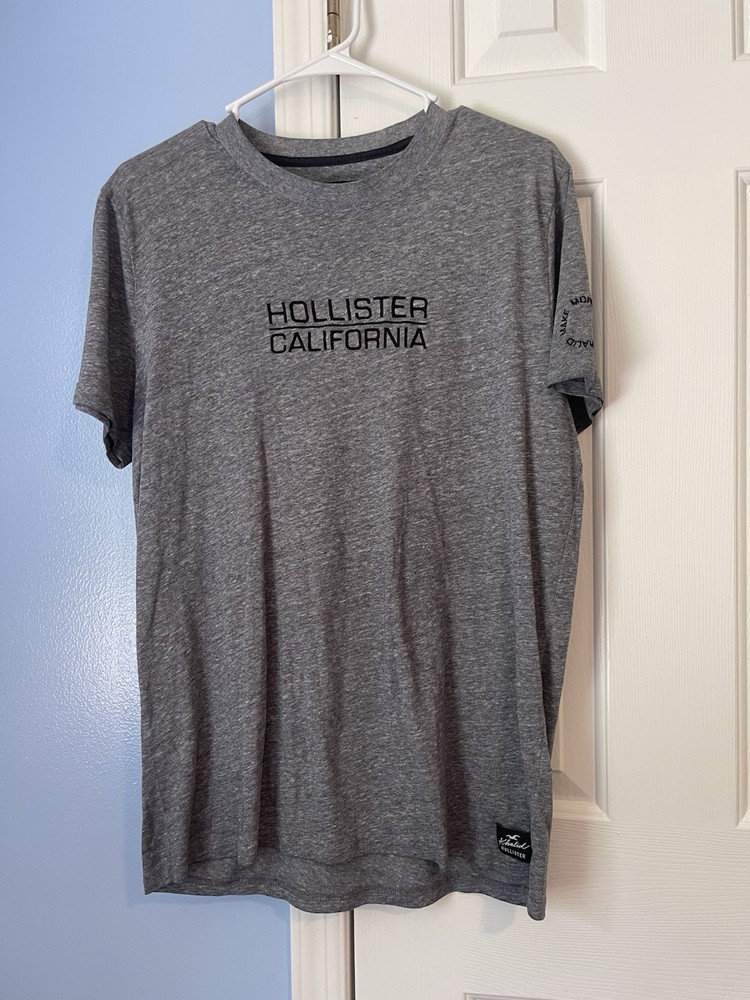 Hollister Men’s Gray California Logo Graphic Crew Neck Short Sleeve T-Shirt, L