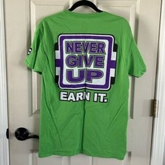 WWE Wrestling Authentic Respect Lime Green Never Give Up Graphic T-Shirt Sz Med