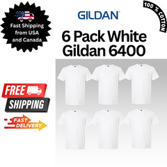 Gildan 64000 Softstyle Unisex T-Shirt White 6 Pack Lightweight Cotton