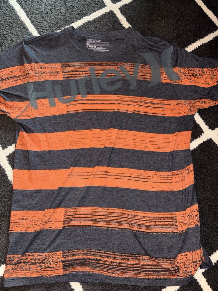 Hurley Premium Fit Striped T-Shirt Gray/Orange Crew Neck Men’s L