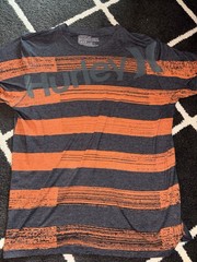 Hurley Premium Fit Striped T-Shirt Gray/Orange Crew Neck Men’s L