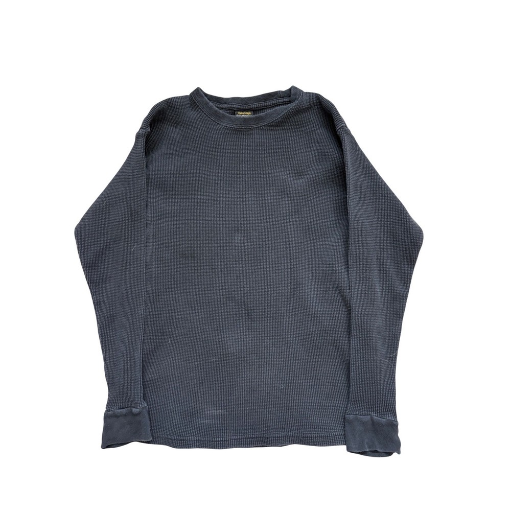 Vintage Gemrock Heavy Weight Thermal Shirt Mens Black Waffle Knit Cotton Fits M