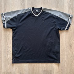 Vintage Y2K Nike V-Neck Athletic Shirt Black Gray Embroidered Swoosh. XL
