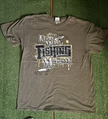 Vintage Funny Fishing T shirt Size L One Lean Fishing Machine Graphic Green
