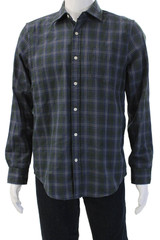The Men’s Store at Bloomingdale’s Mens Button-Down Plaid Dark Blue Size M