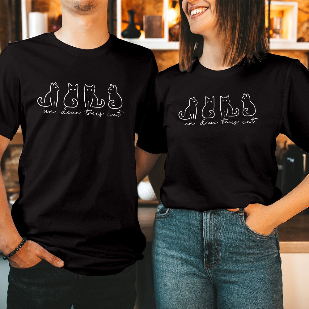 Un Deux Trois Cat Christmas T-Shirt Cute French Cat Lover Kitty Xmas Gift T-5220
