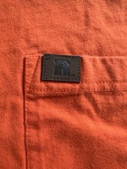 Vintage 90s Russell Orange Pocket Tee USA Made XL/2XL? Work Logo No Tag