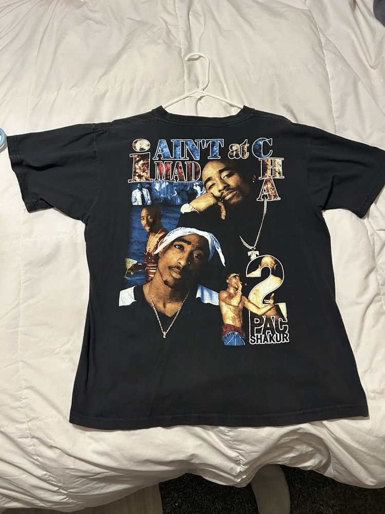 1990s Vintage Tupac 2Pac Rap Tee Mens Black Shirt Faded 90s Bay Club