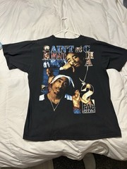 1990s Vintage Tupac 2Pac Rap Tee Mens Black Shirt Faded 90s Bay Club