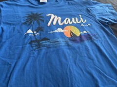 Vintage Sof Tee Mens M Blue T-Shirt Maui Print Made in USA Single Stitch 90s
