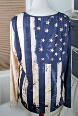 Route 66 Mens Shirt Large Henley Flag USA Blue Brown Button Easy Care