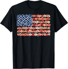 Floral American Flag Flowers Wildflowers 4th of July T Shirt