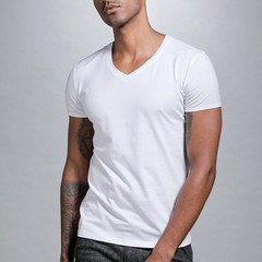 Men Solid Color V Neck Tight Fit T Shirt Short Sleeve Polyester Base Layer Top