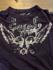 Express Angels of Glory Skull Graphic Purple Crewneck T-Shirt S Cotton