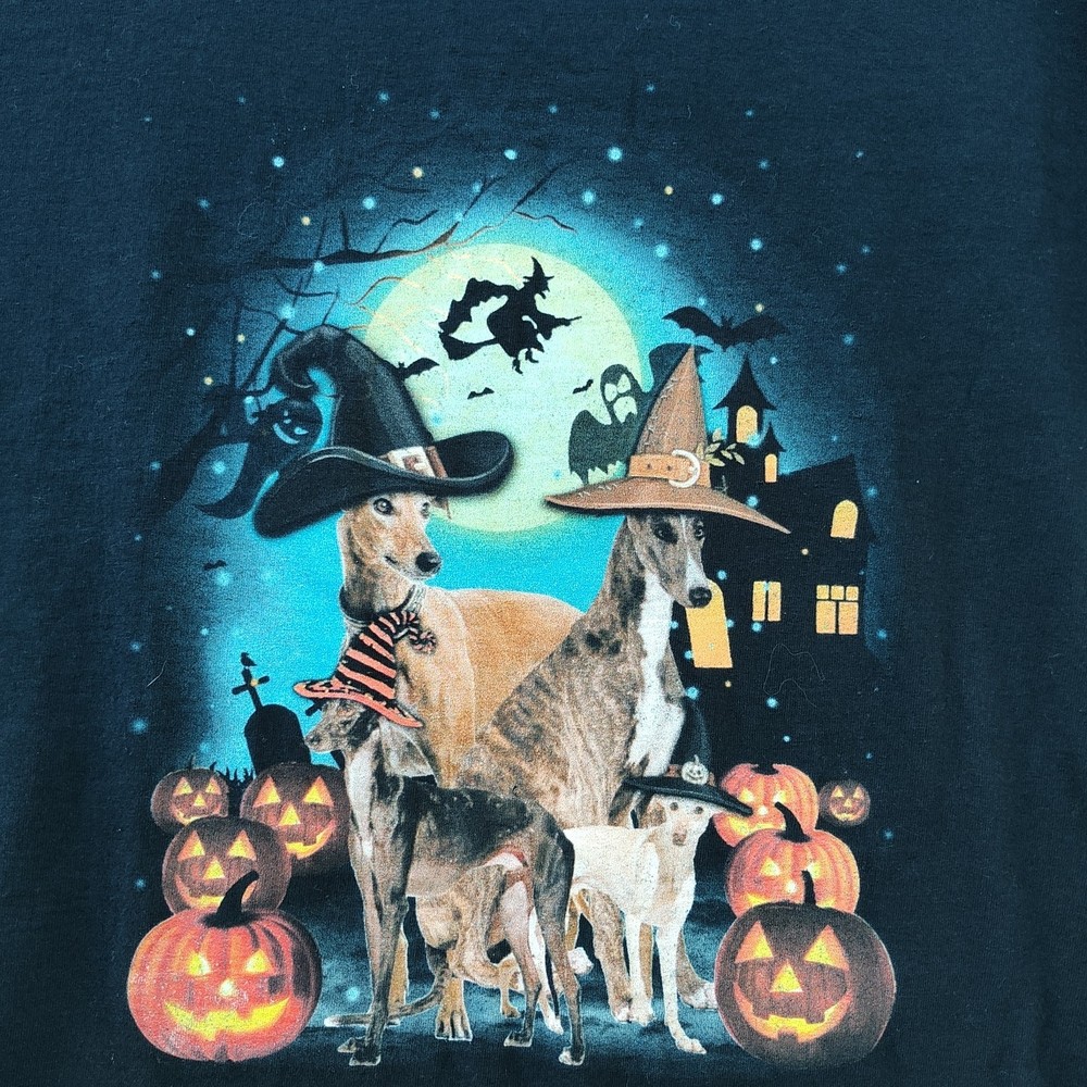 Greyhounds In Witch Hats Pumpkins Halloween Lady Shirt Sz XL But Looks Smaller