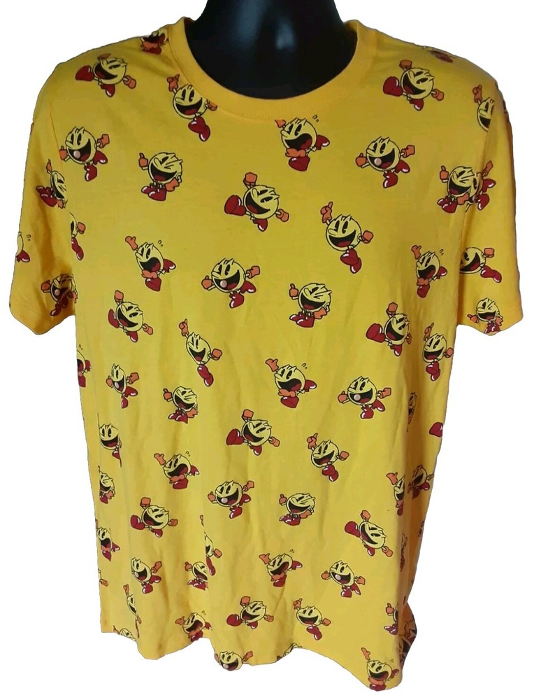 PAC-MAN T-shirt Large All Over Print NWT NEW Yellow By C-Life Group, LTD