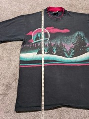 VTG Cal Cru Habitat Shirt Northern Lights Trees Print 1991 Mens Size L Black