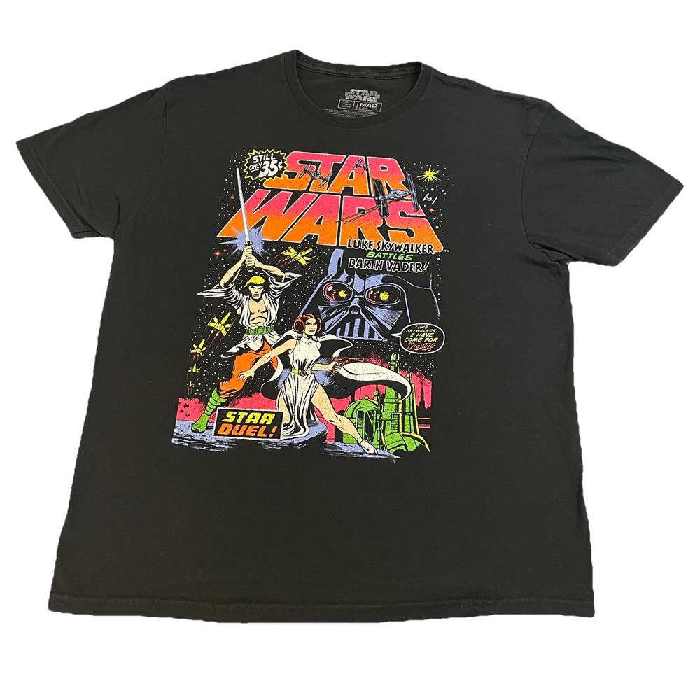 Star Wars Comic Book Art T-Shirt Mens Large Movie Luke Skywalker Darth Vader Y2K