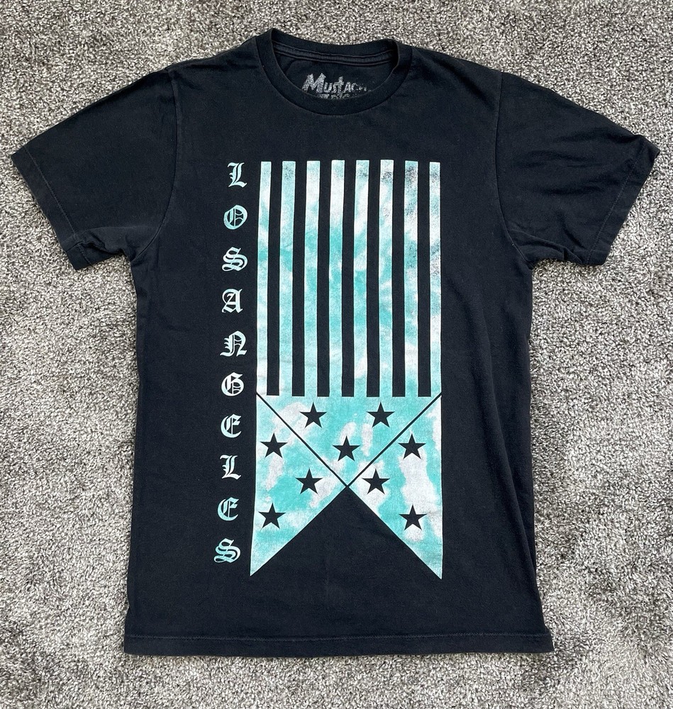 Los Angeles Men’s US American Flag Graphic T-Shirt Black Green White Size Small